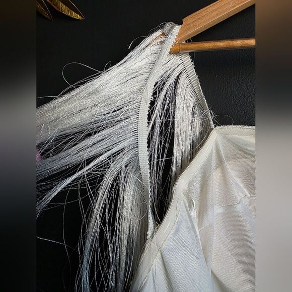 Tassel Fringe Deep V Off White Body Suit Vera & Lucy Sz L - Picture 10 of 10